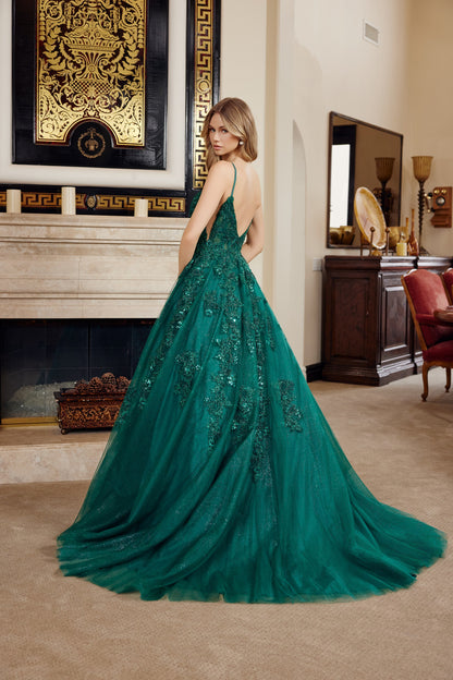 Elevate your prom night with the Nox Anabel H1880, a stunning A-line silhouette that commands attention. This backless design features a sheer corset bodice with strategic cutouts, delicate spaghetti straps, and a graceful train that flows from a straight neckline. Perfect for those seeking a bold, sophisticated look that balances elegance with modern edge. An unforgettable choice for your most important evening.

Sizes: 00-16

Colors: Emerald, Lilac