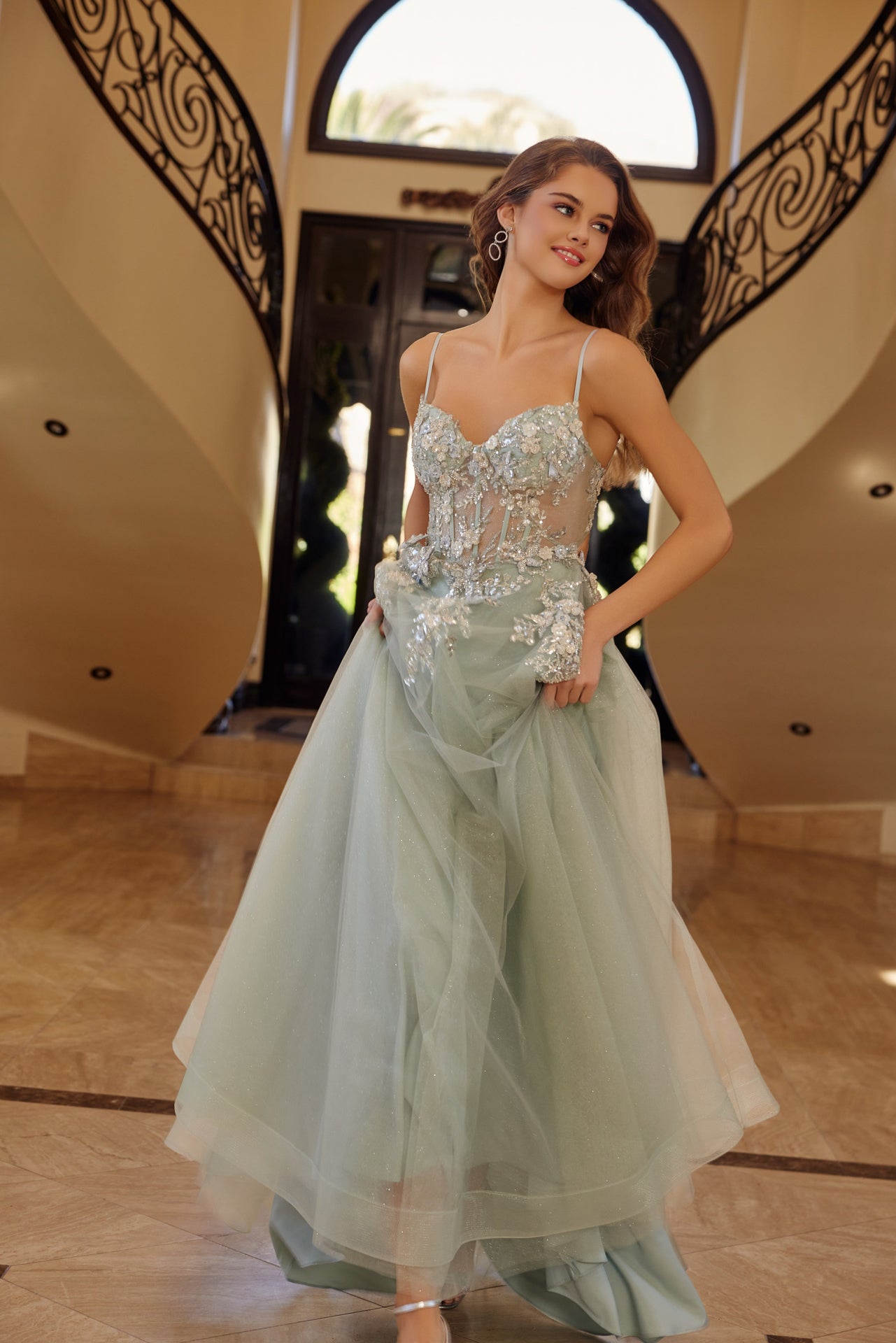 Nox Anabel G1787 Sheer Sequin Corset Sweetheart Prom Dress – Glass