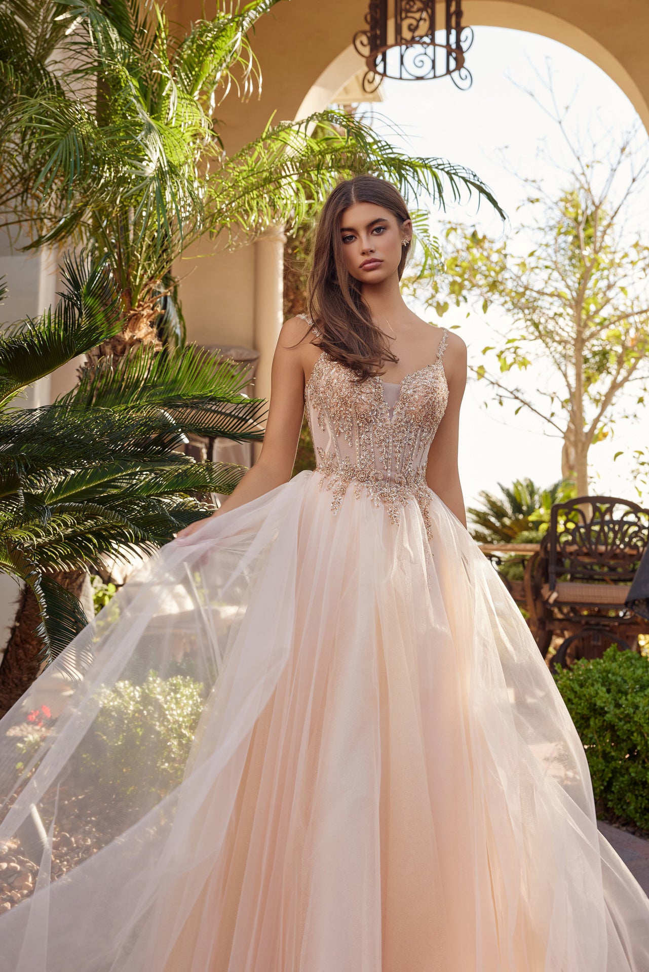 Make a statement in this Nox Anabel F1726 prom dress, featuring a sheer sequin corset bodice that catches the light with every movement. The structured A-line silhouette flatters your figure while the plunging V-neckline adds sophisticated allure. A graceful train completes the look with timeless elegance. Perfect for prom night or formal events where you want to feel confident and radiant.

Sizes: 00-16


Colors: Champagne, Greenery, Silver, Smoky Blue