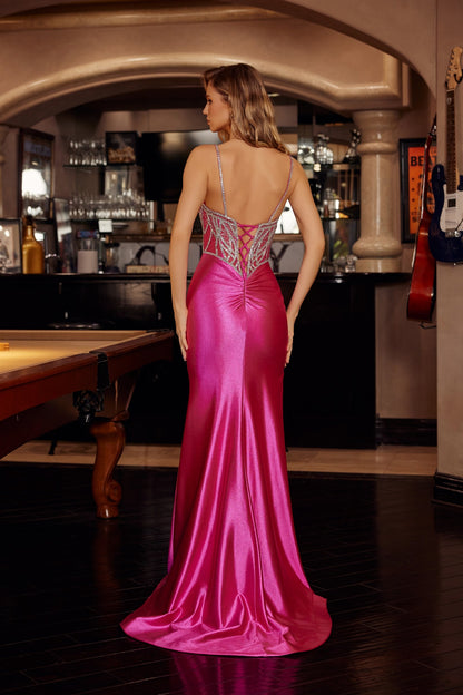 Nox Anabel C1832 Backless Sheer Rhinestone Corset Prom Dress