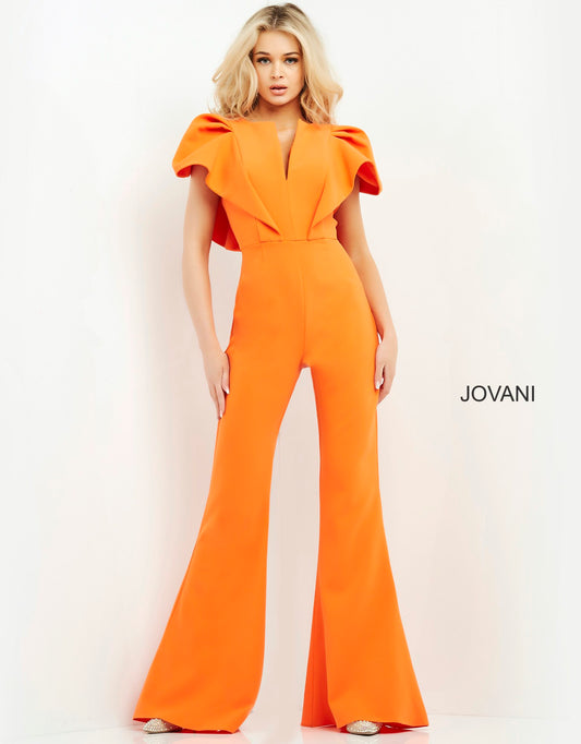 Jovani 00762 ruffle top bell bottoms jumpsuit Pageant Skinny V Neck Suit Couture