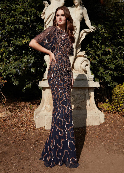 Ashley Lauren 11216 Evening Gown Gold 14 / Vintage Blue Ashley Lauren 11216 Evening Gown Gold 14 / Vintage Blue