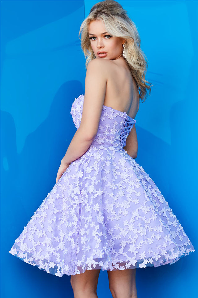 Jovani K02564 Fit and Flare Strapless Floral Girls Short Dress. Add some garden-inspired glamour to any occasion with this Jovani K02564 dress! Crafted from a luxe floral fabric, this fit and flare strapless dress will make your little girl look like she just stepped out of the fairytale. Flounce around in style!