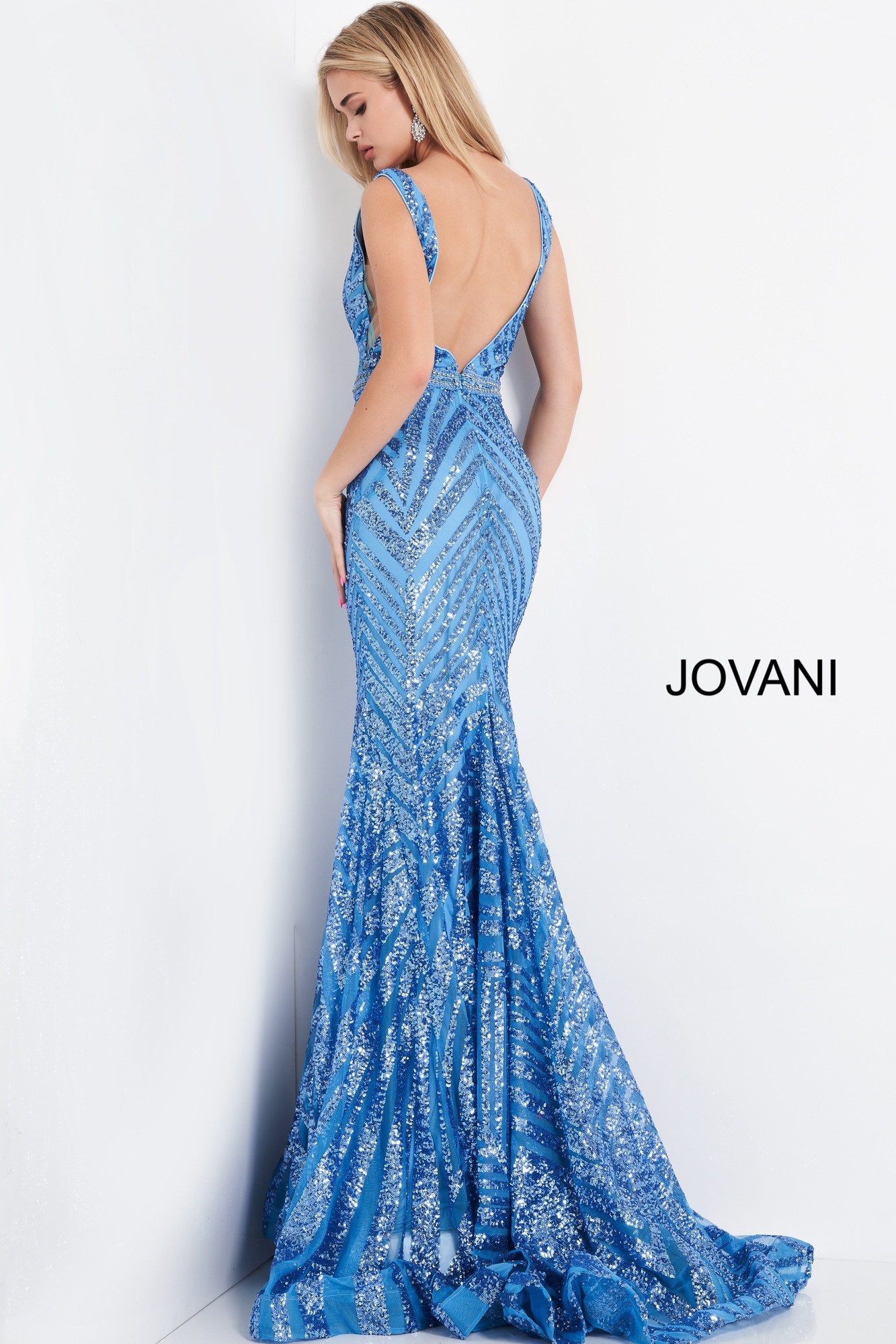 Jovani 03570 Long Fitted Sequin Mermaid Formal Prom Dress V Neck Pageant Gown