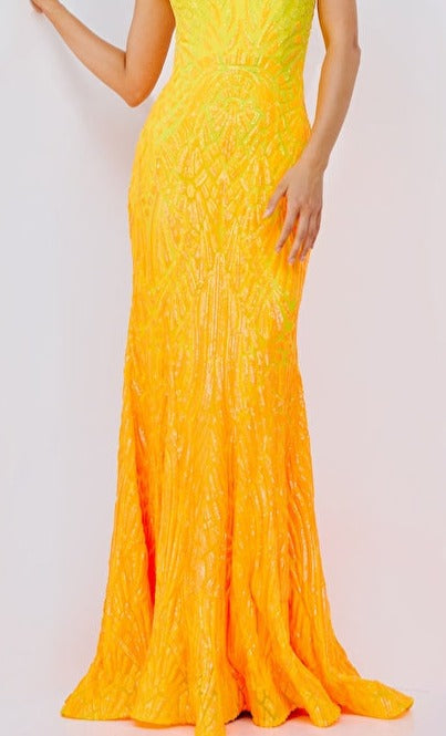 Jovani 06469 Size 4 Yellow Ombre Prom Dress Sequin One Shoulder Mermaid