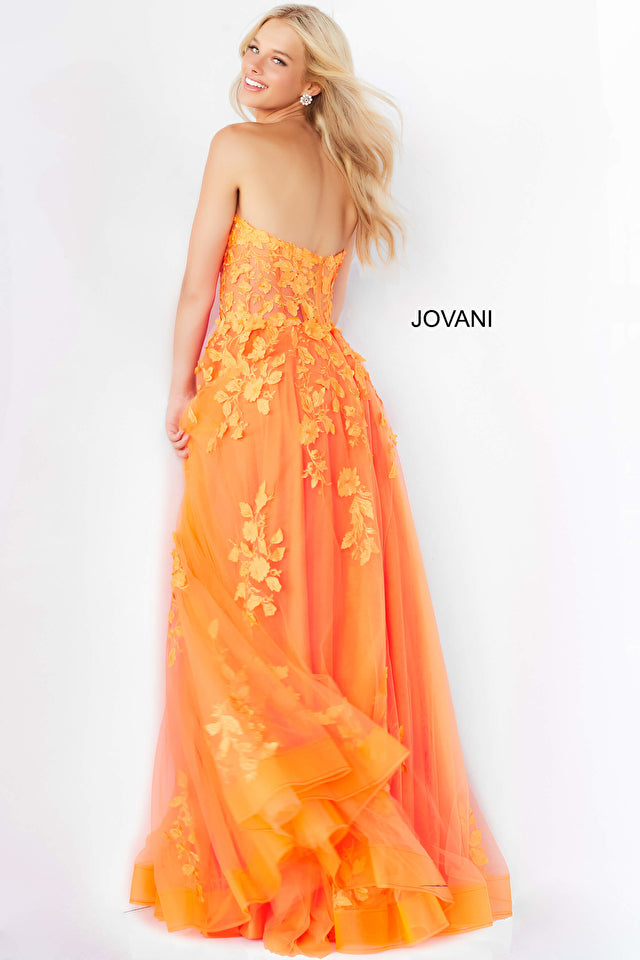 Jovani 07901 Long Ballgown Prom Pageant Gown Sheer Floral A Line Dress  Closure: Invisible Back Zipper with Hook and Eye Closure. Details: Floral applique floor length prom dress, A-line skirt with horsehair trim, fitted sheer corset bodice with boning, strapless sweetheart neckline.