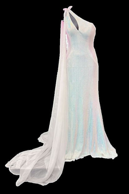 Jovani 08012 Size 0 White Sequin Pageant Dress Cape Prom Gown One Shoulder