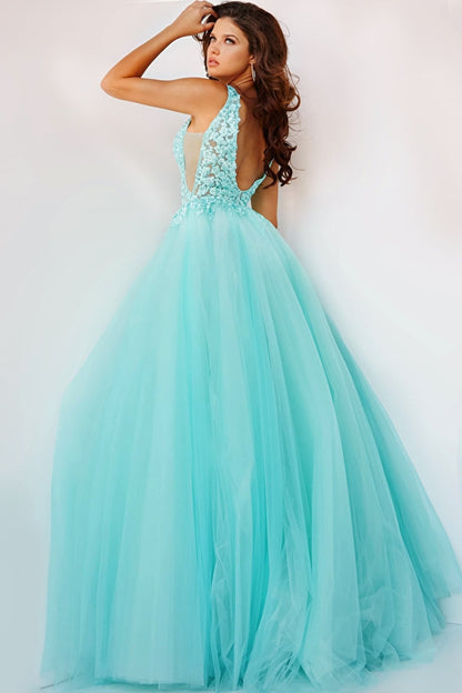 Jovani 08572 Tulle Ballgown, Floor length Full Skirt, Fitted Floral Embroidered Bodice Prom Ballgown. The Jovani 08572 Tulle Ballgown is a breathtaking ensemble featuring a floor-length full skirt and fitted floral embroidered bodice. Its red-carpet-ready design is perfect for prom, pageants, and more.   