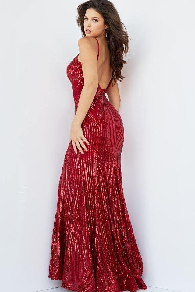 Jovani 09693 Sequin Long Train Low V Shaped Back Plunging Neck Embellished Prom Dress. The Jovani 09693 Hot Pink Plunging Neck Sheath Embellished Prom Dress is the perfect choice for a stylish and confident young woman looking to make a statement at her prom or another formal event.