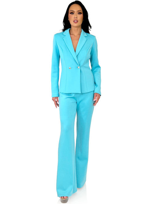 The Marc Defang 8124 Scuba Pageant Jumpsuit is a formal and professional pant suit with crystal blazer buttons. This jumpsuit is made of high-quality and durable Scuba fabric that ensures a comfortable fit for a wide range of body types. The Crystal blazer buttons add a unique touch of style to the look.  Sizes: 00-16  Colors: Baby Blue, White, Hot Pink, Neon Green, Royal, Seafoam, Black  *Ask for custom color - Allow 30 days Production