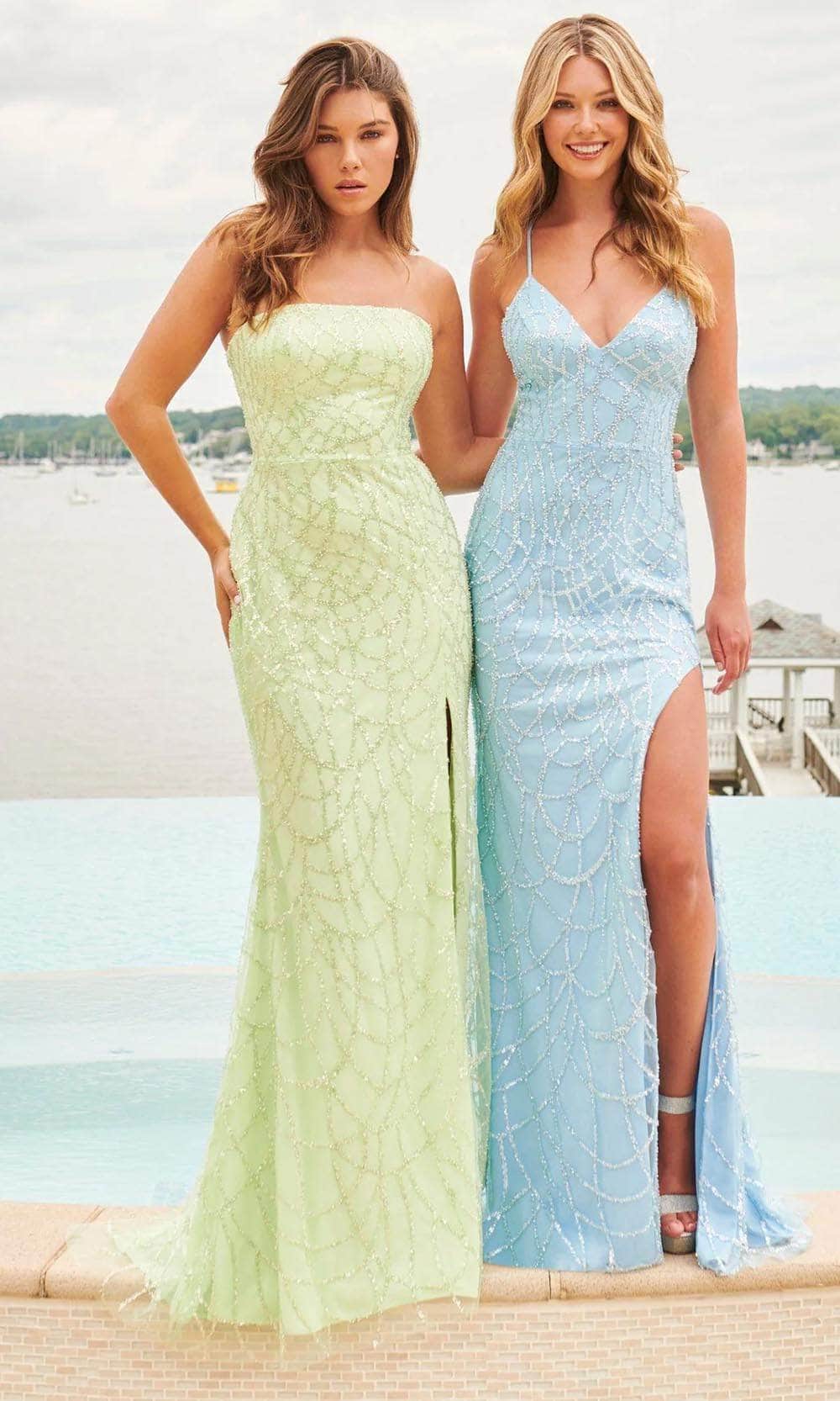 Faviana 11084 Size 00 Light Blue Beaded Backless Corset Prom Dress