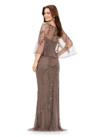 Ashley Lauren 11211 Strapless Floral Bead Modif Gown With Detachable Overlay Sweetheart Neckline Evening Gown. Dazzle in this sophisticated evening gown. This strapless beaded gown is paired with a light detachable overlay. The gown and overlay are adorned wih a floral beaded motif.