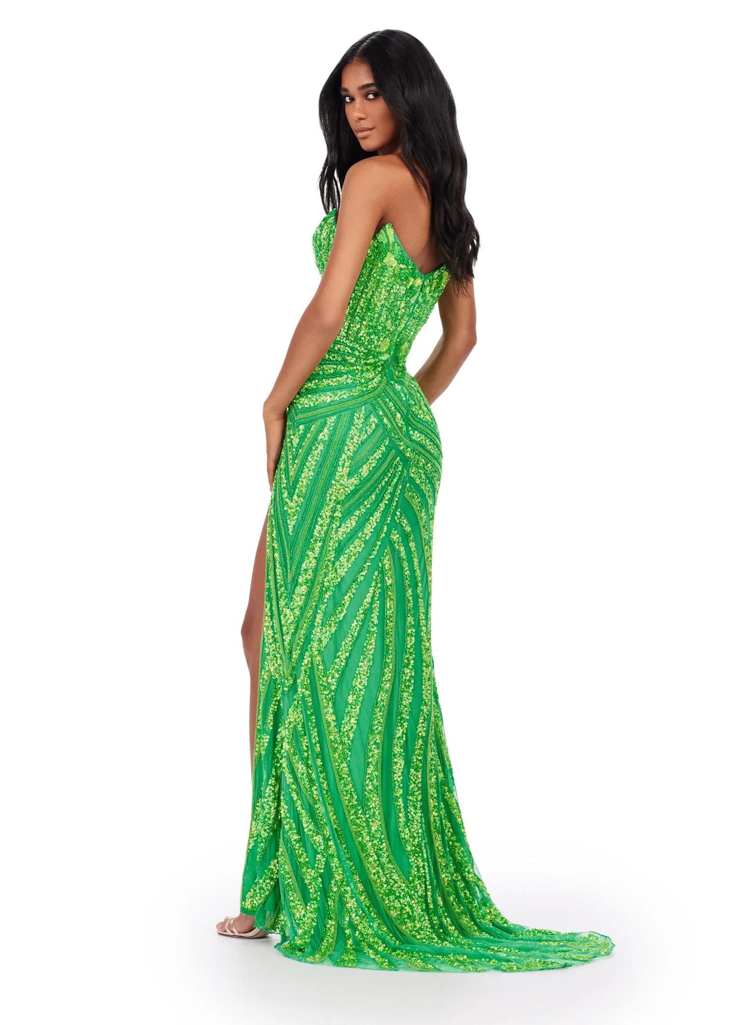Ashley Lauren 11236 Size 00, 14 Lime Green Prom Dress Long Fitted V Neck Slit Beaded Pageant Gown 14 / Electric Lime Ashley Lauren 11236 Size 00, 14 Lime Green Prom Dress Long Fitted V Neck Slit Beaded Pageant Gown 14 / Electric Lime