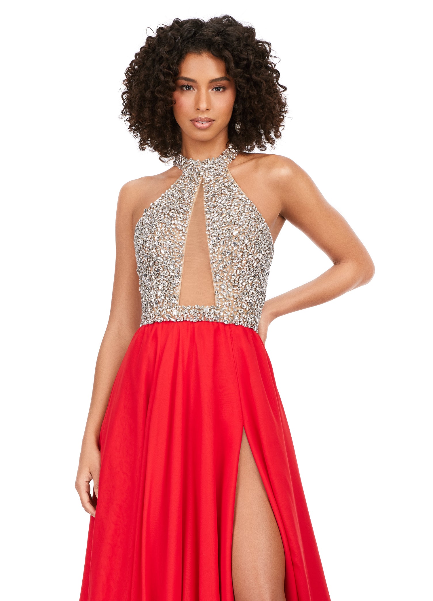 beaded top chiffon dress Elizabeth K GL3005 Long Chiffon Dress Formal Dress Shops XS / Champagne