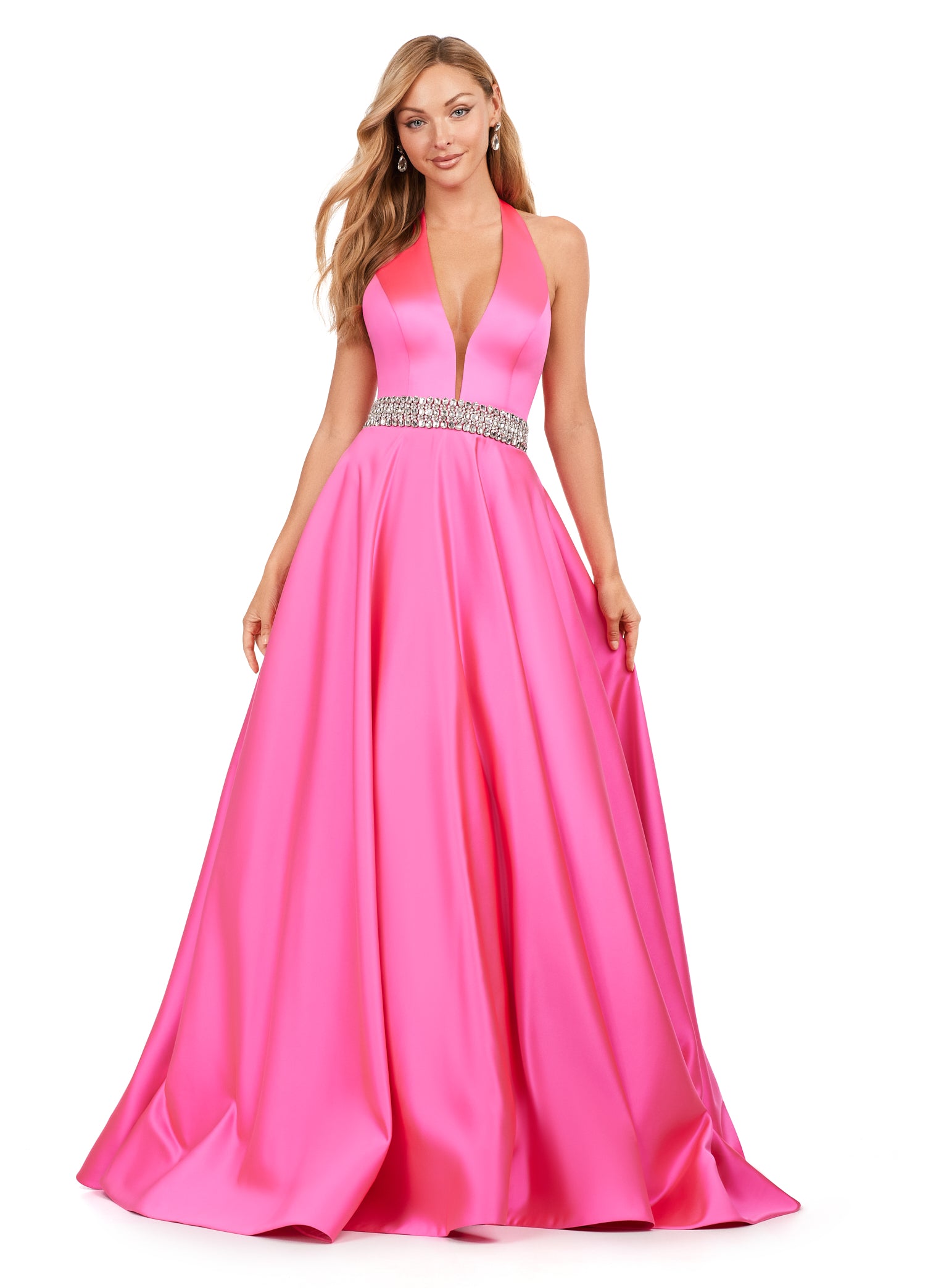 ASHLEYlauren 11249 Heavy Satin Formal Dress Hot Pink / 0