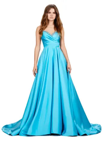 Ashley Lauren 11267 Satin Prom Dress Crystal Beading A-Line