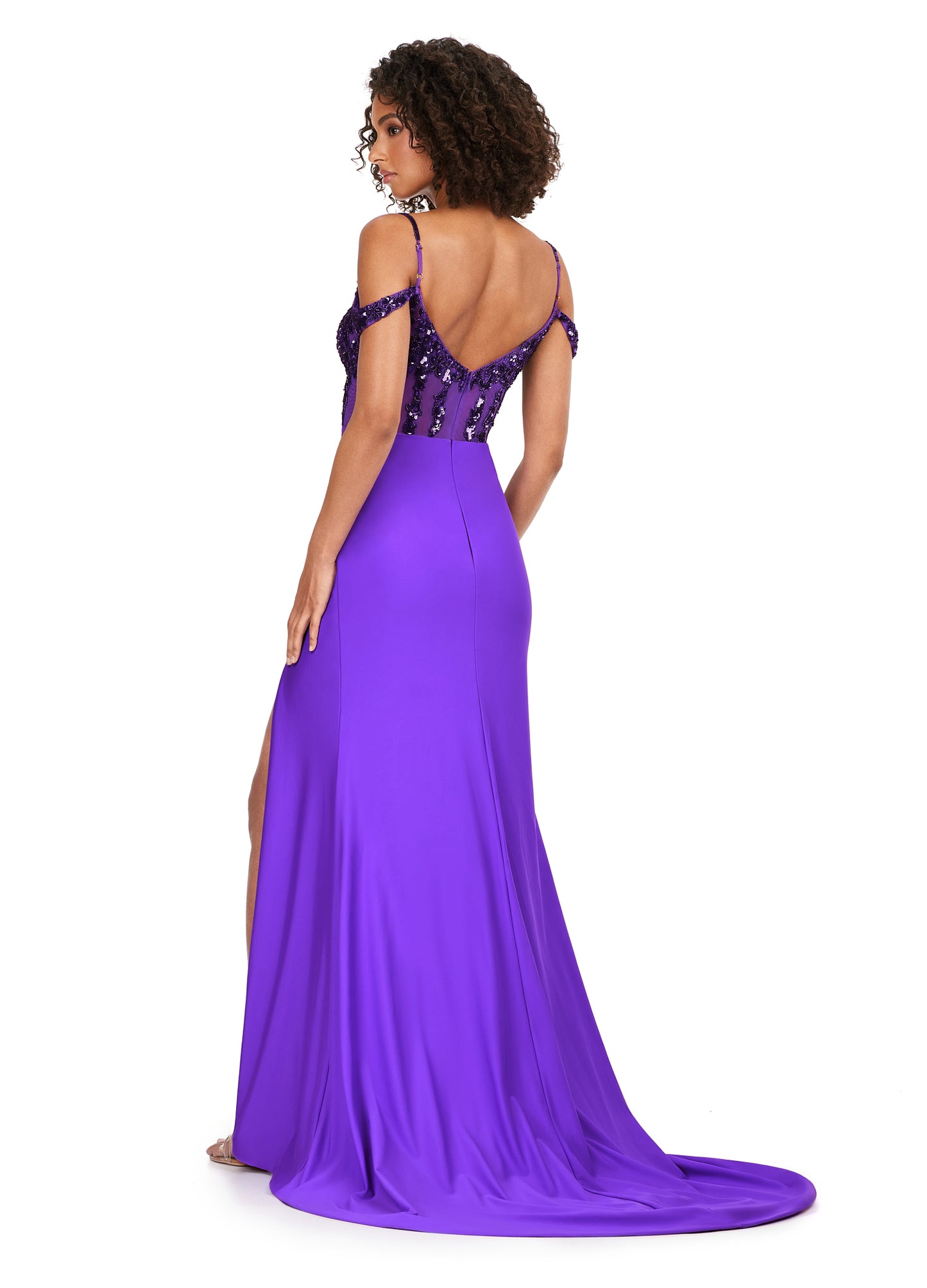 Ashley Lauren 11391 Off The Shoulder WIth Strap Beaded Corset Jersey Gown Formal Dress. All eyes will be on you in this stand out evening dress. This look is complete with a beaded corset, off shoulder straps and a jersey skirt.