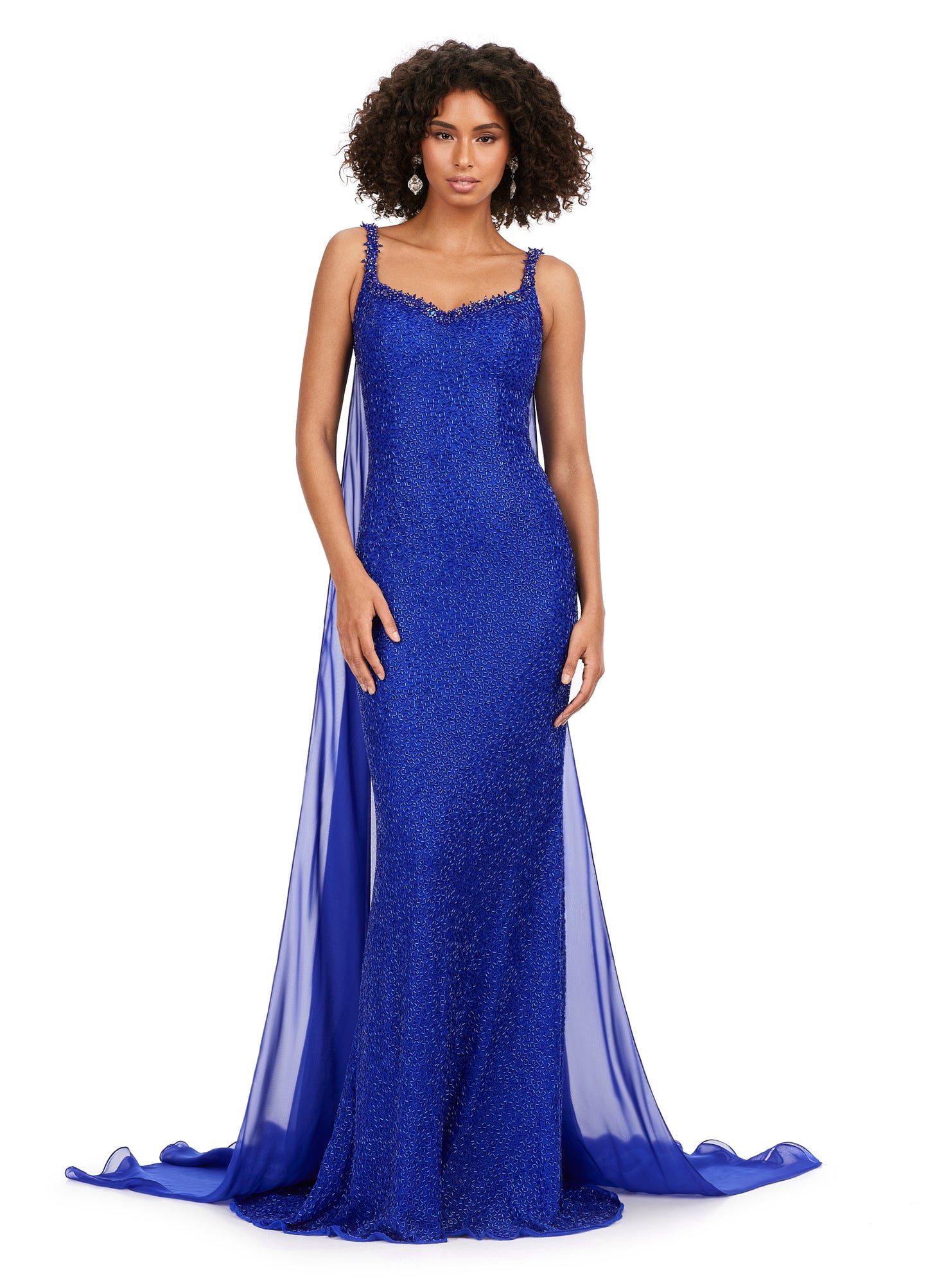 Ashley Lauren 11398 Vermicelli Beaded Gown with Chiffon Cape Crystal Detail Sweetheart Neckline Dress. Talk about stunning! This fully vermicelli beaded gown features crystal adorned straps that continues along the trim of the bustier. The look is complete with a chiffon cape.