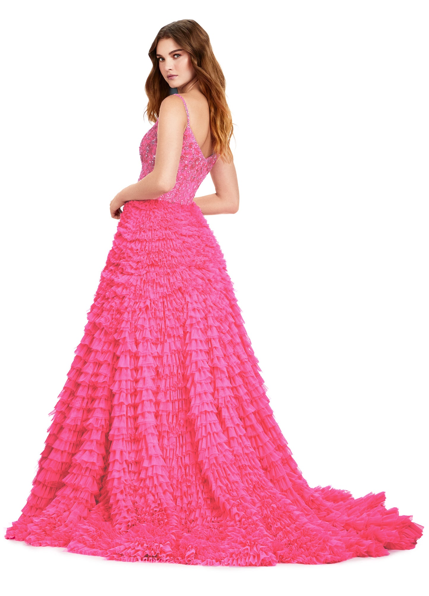 Make a statement in this Ashley Lauren 11427 long prom dress. The fully beaded bodice adds a touch of glamour while the layered tulle skirt creates volume and movement. Perfect for formal events and pageants, this ball gown will make you feel like a true queen. Turn heads in this gorgeous ball gown! With its fully beaded bodice and full layered tulle skirt, you'll feel like a queen!