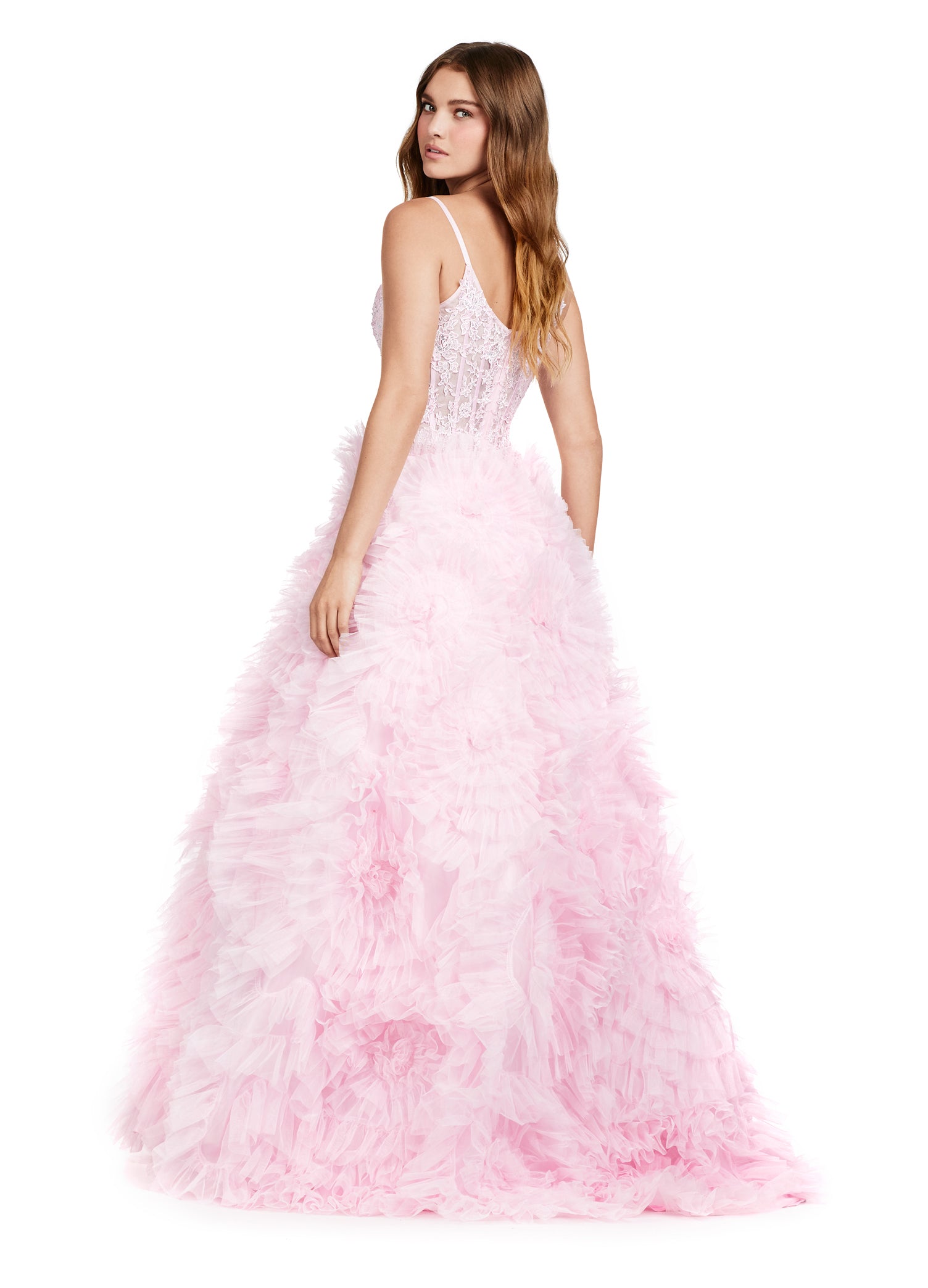 Go all out in this stunning Ashley Lauren 11446 Long Prom Dress. With a flattering spaghetti strap V-neck design and a dramatic tulle ruffled skirt, this gown will make you stand out at any formal occasion. Perfect for proms, pageants, and more. Feel confident and elegant in this beautiful dress. Looking for a dress that will WOW? Look no further! This luscious gown has a full tulle ruffled skirt and a deep V-neck. You're sure to stand out in this!