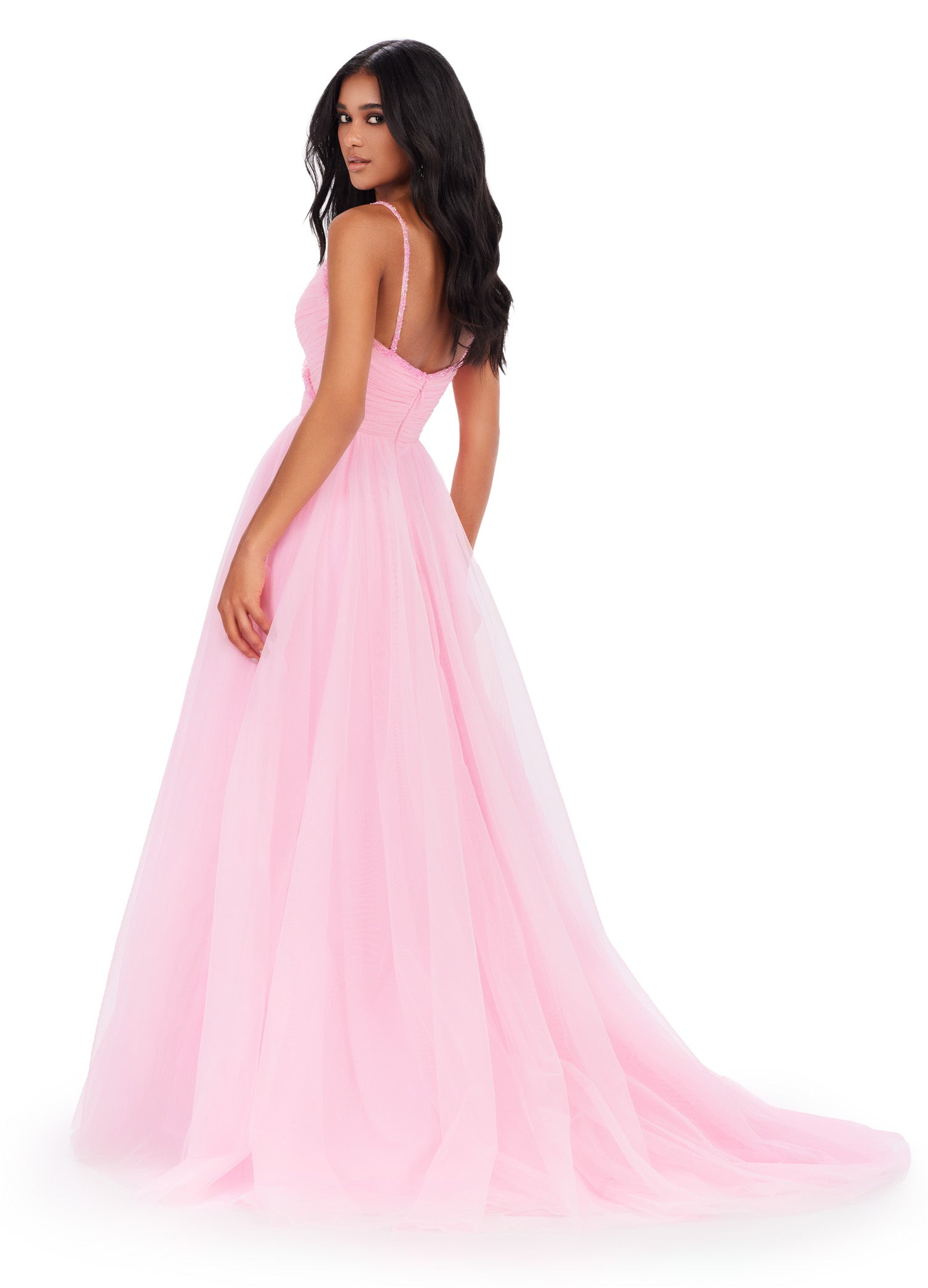 The Ashley Lauren 11461 Long Prom Dress is the perfect choice for your formal occasion. This elegant gown features delicate spaghetti straps and a tulle ball gown skirt for a timeless look. The intricate beaded detailing adds a touch of sparkle, making you stand out from the crowd. Experience the ultimate in luxury with this pageant-worthy dress. This simplistic ball gown features dainty beaded spaghetti straps with a ruched bodice.