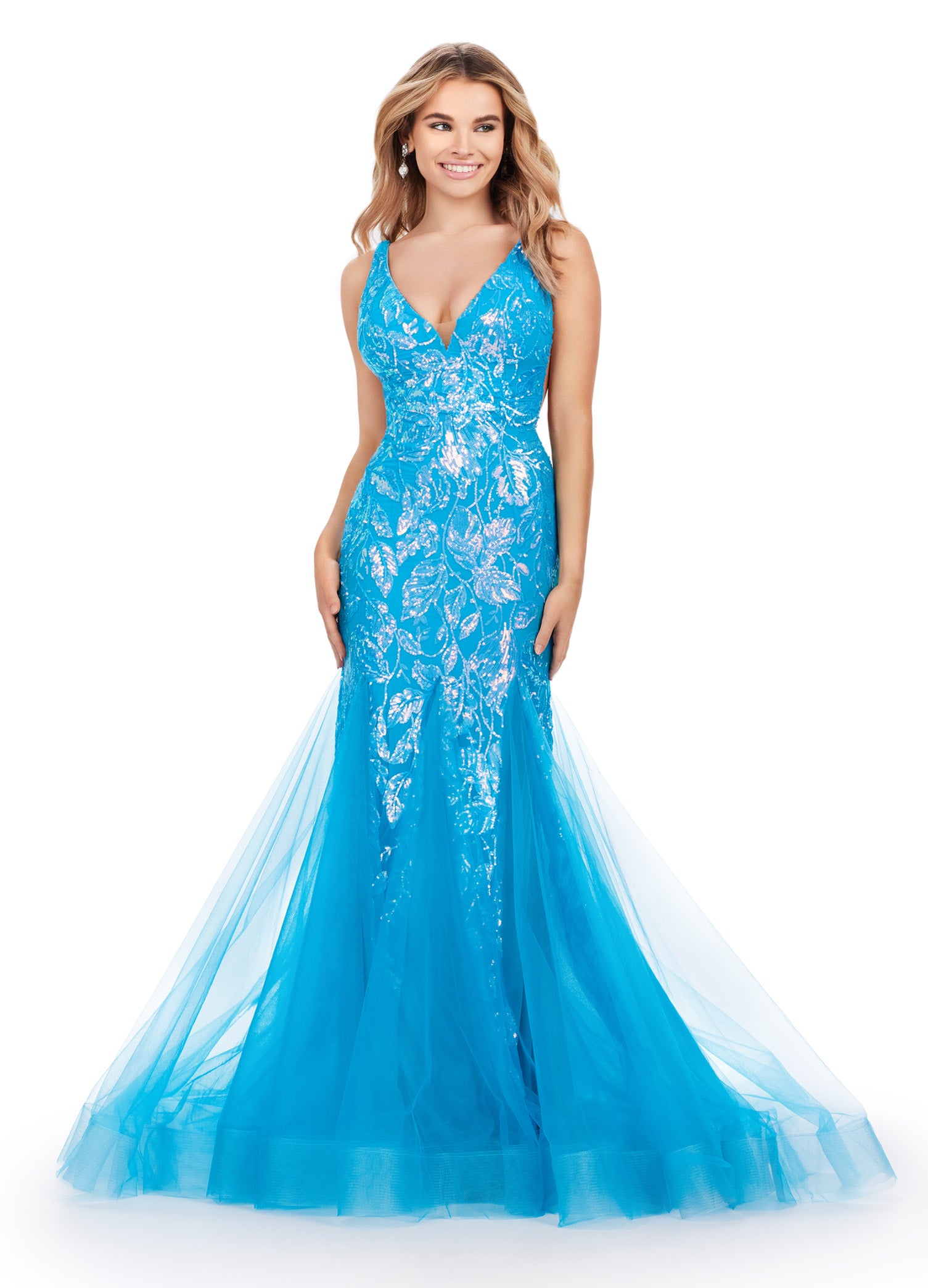 Ashley Lauren 11472 Long Prom Dress V-Neck Stretch Sequin Gown