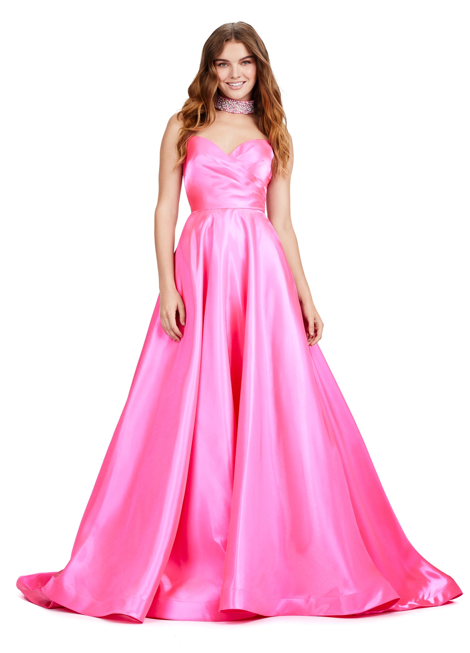 Ashley Lauren 11473 Prom Dress White 24 / Hot Pink