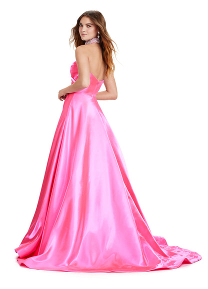 Elevate your eveningwear with the Ashley Lauren 11473 Long Prom Dress. Crafted from luxurious satin, this strapless ball gown features a beaded choker neckline for a touch of glamour. Perfect for formal events and pageants, this dress will make you feel like a true princess. Be the belle of the ball in this fabulous A-Line ball gown. This strapless satin dress features a sweetheart neckline and a fully beaded choker to match.