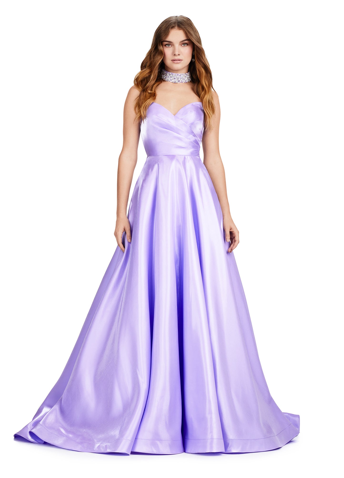 Elevate your eveningwear with the Ashley Lauren 11473 Long Prom Dress. Crafted from luxurious satin, this strapless ball gown features a beaded choker neckline for a touch of glamour. Perfect for formal events and pageants, this dress will make you feel like a true princess. Be the belle of the ball in this fabulous A-Line ball gown. This strapless satin dress features a sweetheart neckline and a fully beaded choker to match.