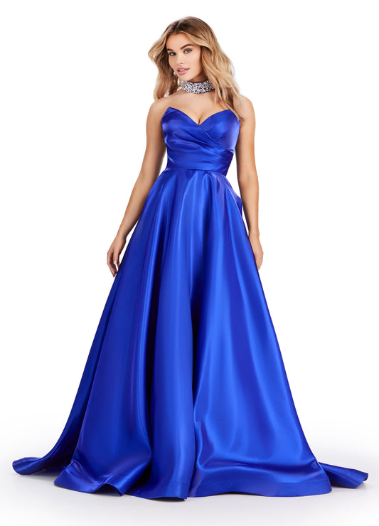 Elevate your eveningwear with the Ashley Lauren 11473 Long Prom Dress. Crafted from luxurious satin, this strapless ball gown features a beaded choker neckline for a touch of glamour. Perfect for formal events and pageants, this dress will make you feel like a true princess. Be the belle of the ball in this fabulous A-Line ball gown. This strapless satin dress features a sweetheart neckline and a fully beaded choker to match.