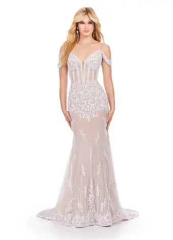 Experience elegance and sophistication in the Ashley Lauren 11506 Long Prom Dress. This stunning gown features a corset bustier and off shoulder straps, adorned with intricate beading. Perfect for formal events and pageants, this dress will make you stand out with its beautiful design. Modern and fabulous! This fully beaded gown features a beaded corset bustier and off shoulder strap details.