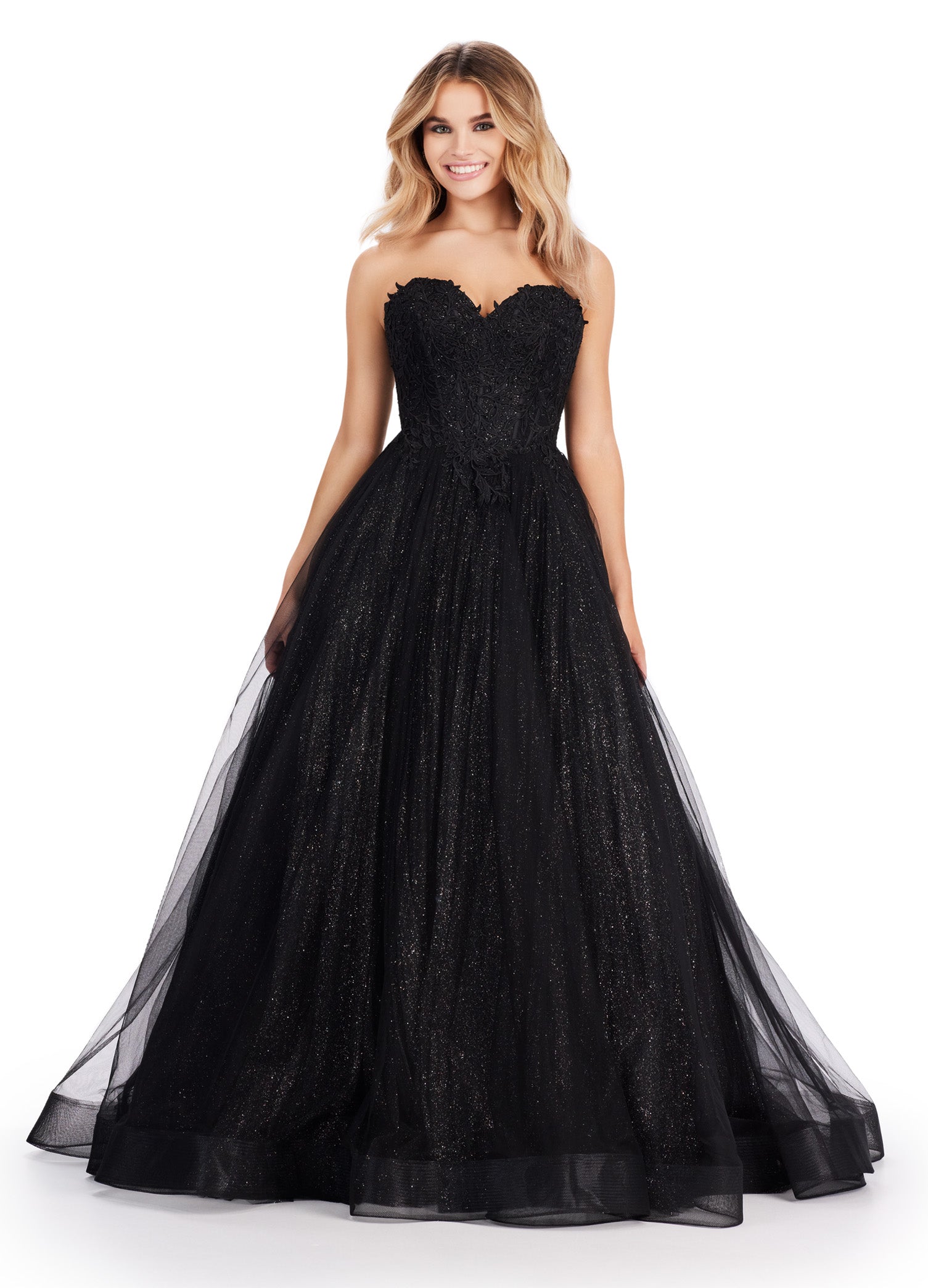 Ashley Lauren 11518 Long Prom Dress Corset Glitter Tulle Ball Gown