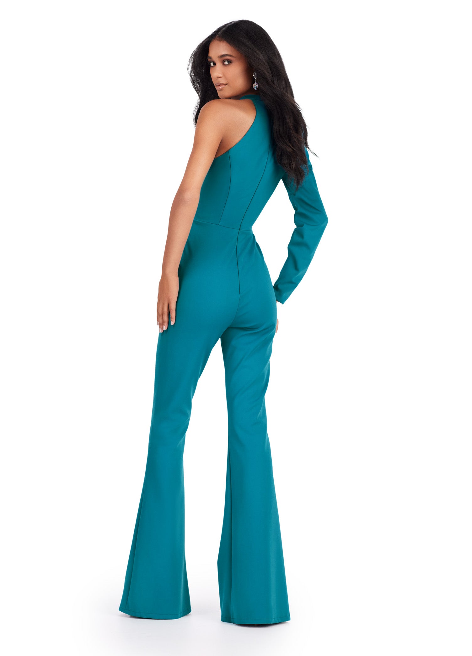 Effortlessly elegant, the Ashley Lauren 11531 Prom One Shoulder Jumpsuit exudes sophistication with its scuba material and one-shoulder design. The added puff sleeve detail adds a touch of drama to this formal piece. Embrace a modern and stylish look with this jumpsuit for any special occasion. Be remembered in this scuba one shoulder jumpsuit with exaggerated puff sleeve.