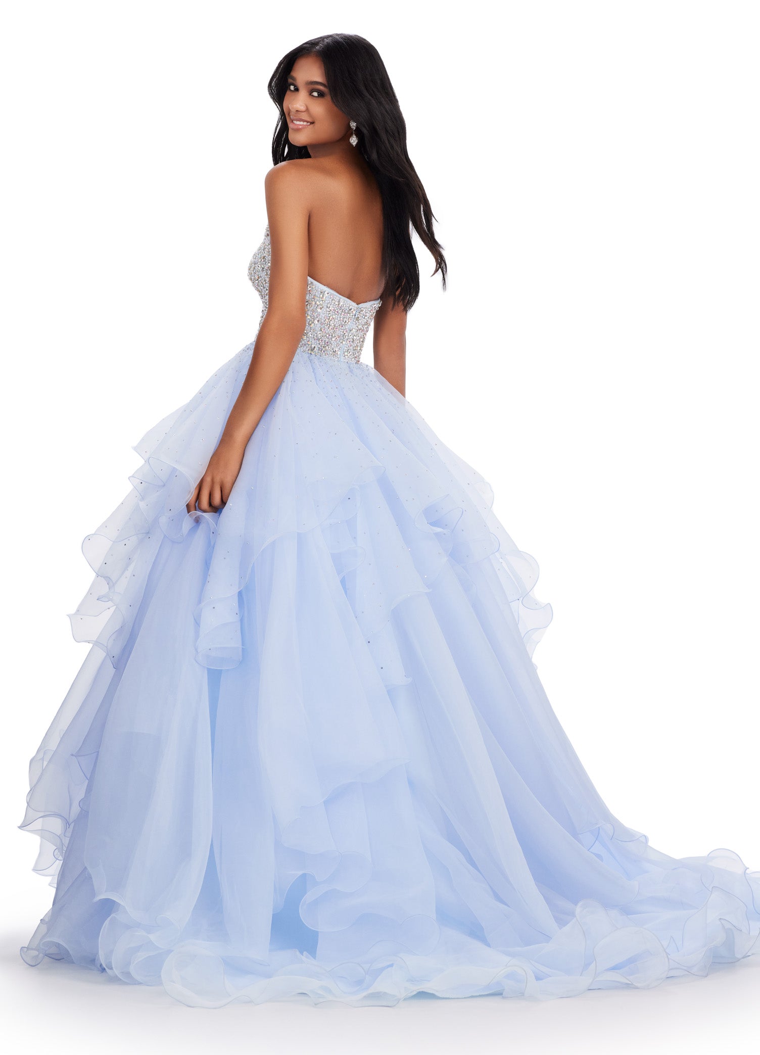 Expertly crafted and designed for a show-stopping appearance, the Ashley Lauren 11545 Long Prom Dress is sure to make you stand out at any formal event. With a strapless organza ball gown silhouette and a beaded bustier, this gown exudes elegance and glamour. Perfect for pageants or prom, this dress will make you feel confident and beautiful. The dreamiest dress! This strapless organza ball gown features a fully beaded bustier and ruffled organza skirt. 