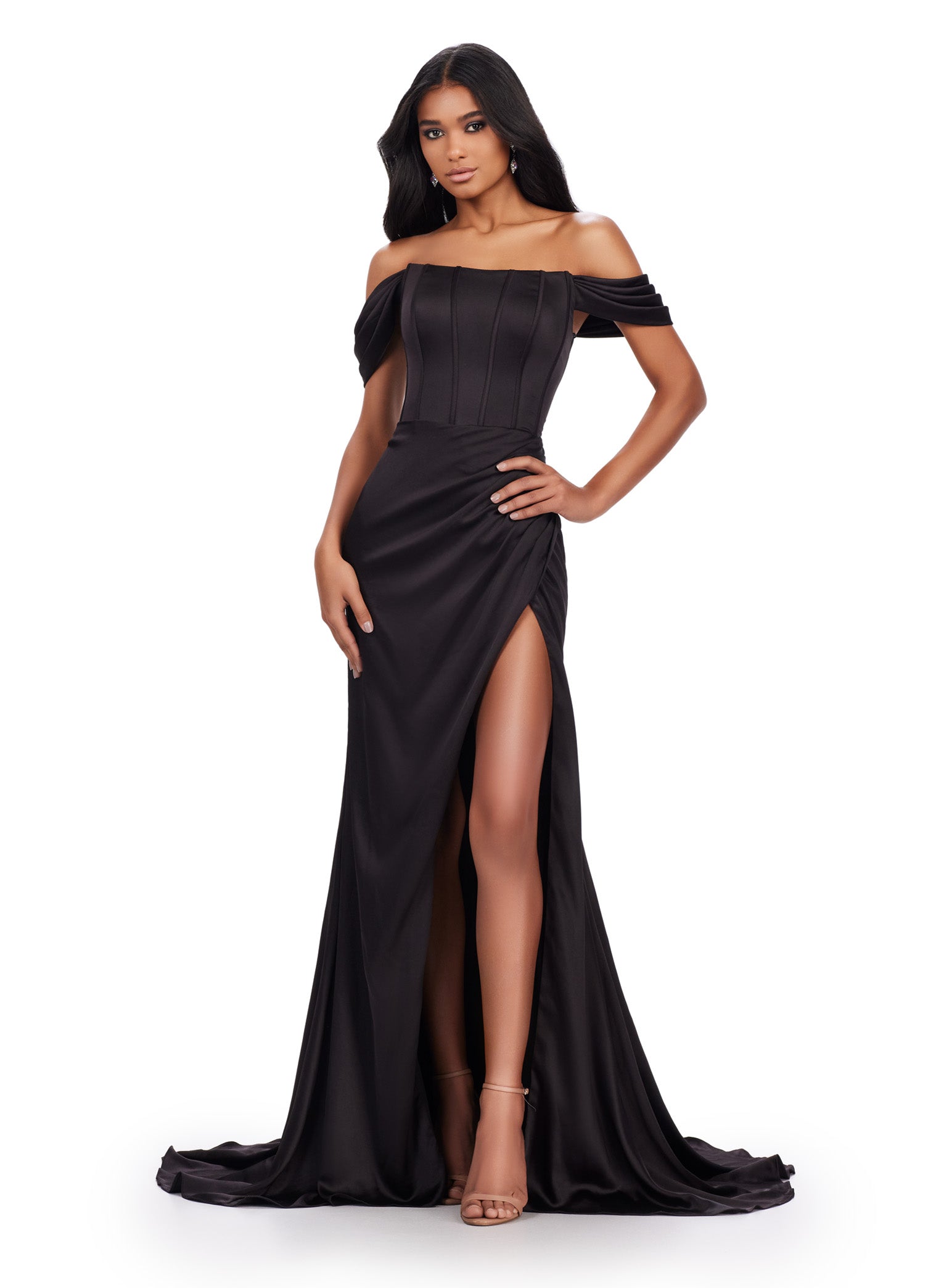 Ashley Lauren 11575 Corset Dress Formal Pageant Gown 6 / Black