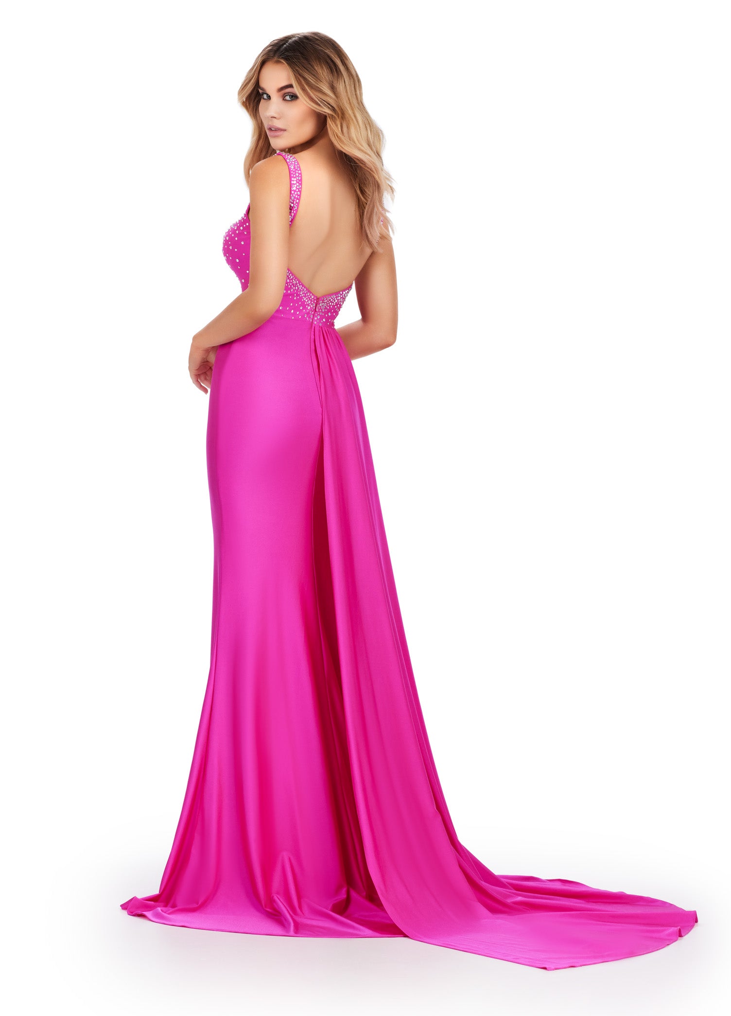 Elevate your formal look with the Ashley Lauren 11579 Long Prom Dress. Made with jersey fabric, this gown features press-on stones and a side skirt slit for added glamour. Perfect for pageants or prom, this dress will make you stand out on any occasion.This unique jersey gown features press on stones and a fabulous side skirt. Perfect for your next event!