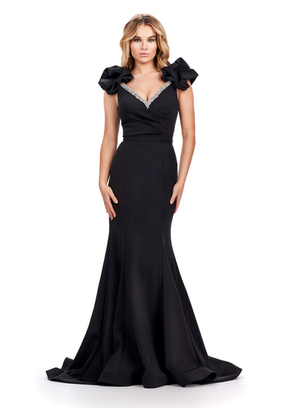 Ashley Lauren 11615 Formal Dress Scuba Puff Sleeves