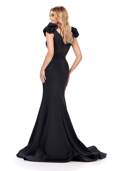Ashley Lauren 11615 Formal Dress Scuba Puff Sleeves