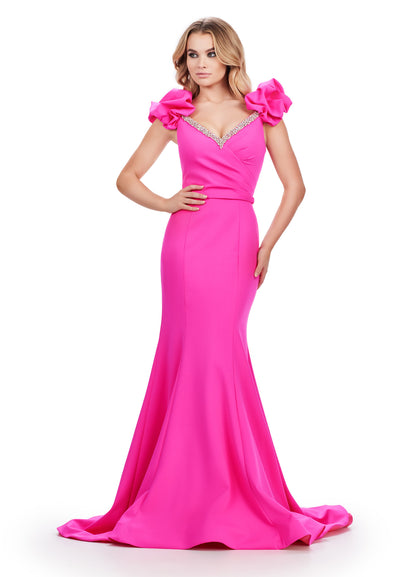 Ashley Lauren 11615 Formal Dress Scuba Puff Sleeves