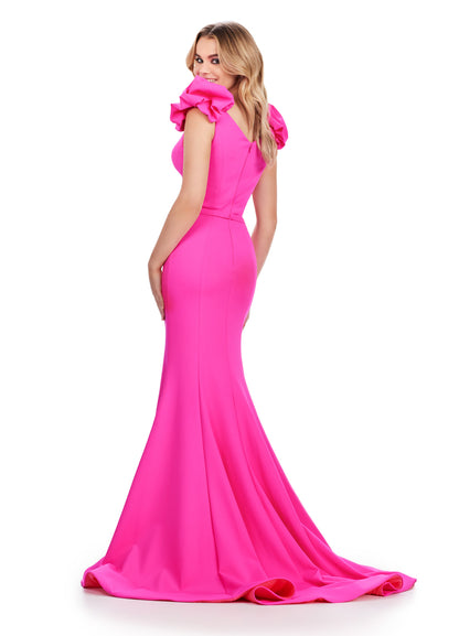 Ashley Lauren 11615 Formal Dress Scuba Puff Sleeves