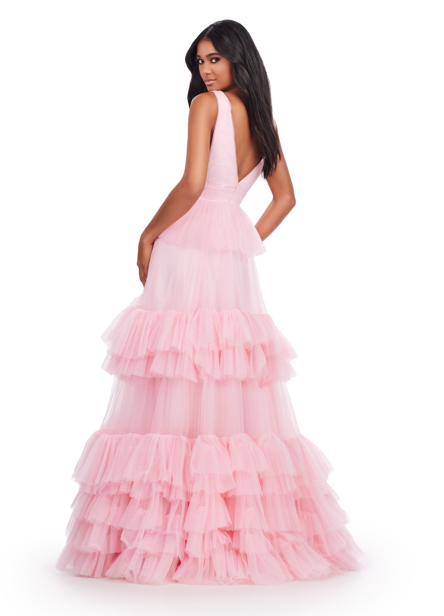 Elevate your formal wardrobe with the Ashley Lauren 11620 Long Prom Dress. Featuring a stunning V-neck, tiered tulle ball gown design, this dress will make you stand out at any event. Made with high-quality materials, it combines elegance and comfort for a truly unforgettable look. The dreamy ball gown features a v-neckline bustier accented by a multi-tiered tulle ruffle skirt.