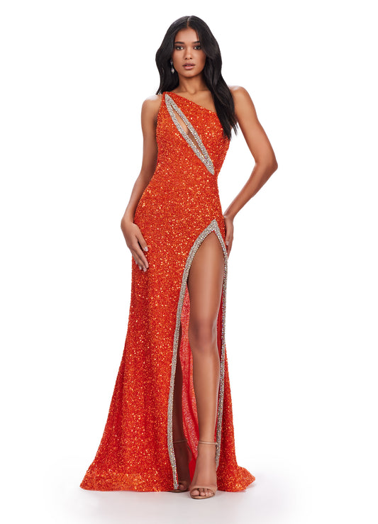 Elevate your formal event with the Ashley Lauren 11635 Prom Dress. This one-shoulder gown features intricate beading, an open back, and cut-out details for a stunning and unique look. Perfect for pageants, this dress will make you stand out with its sophisticated design. We're here for the glam! This fully beaded one shoulder gown features an asymmetric cut out. The open back and left leg slit takes this to the next level.