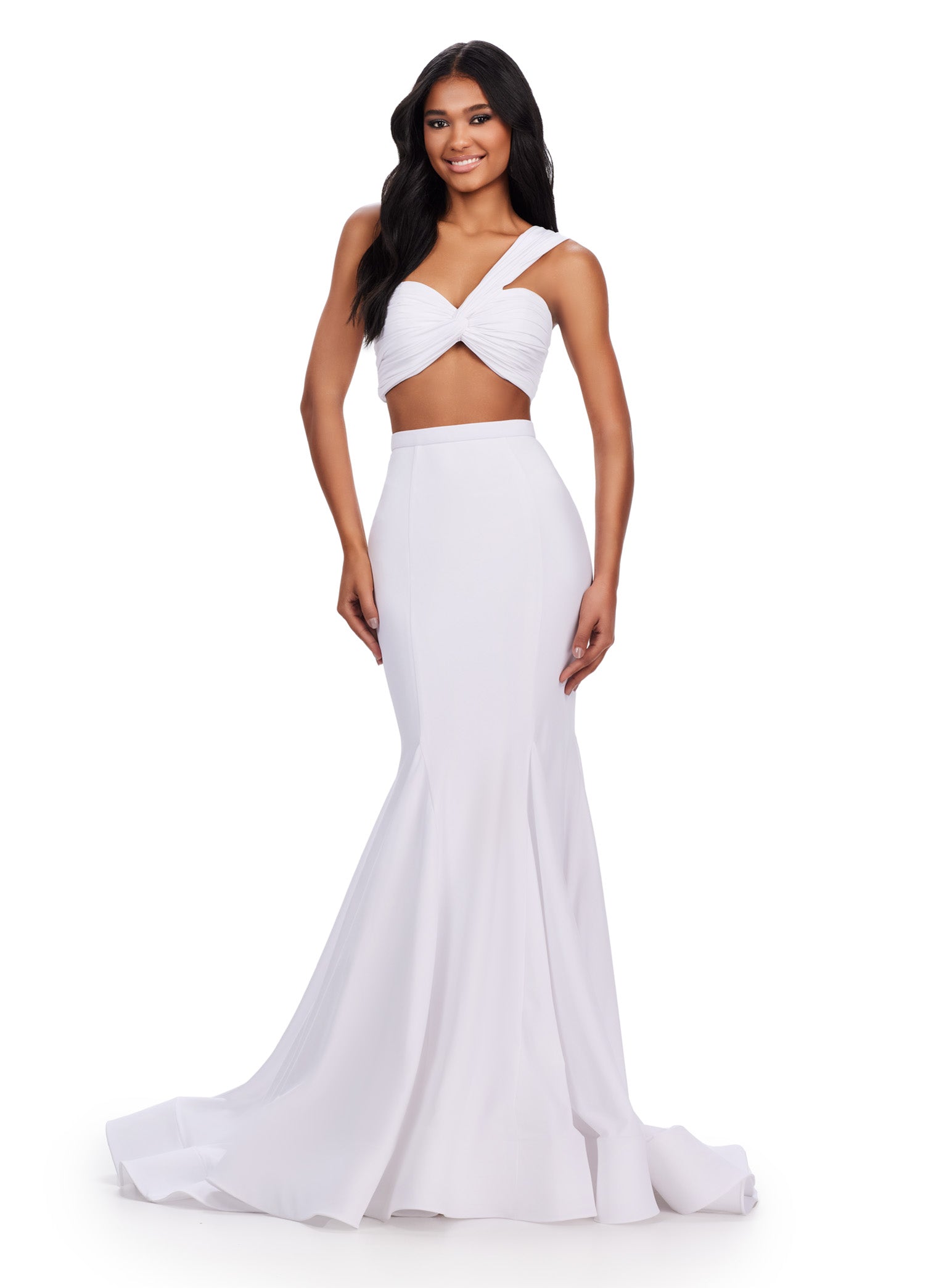 Mermaid All White Two Piece Dress Knee Length White Mermaid Formal