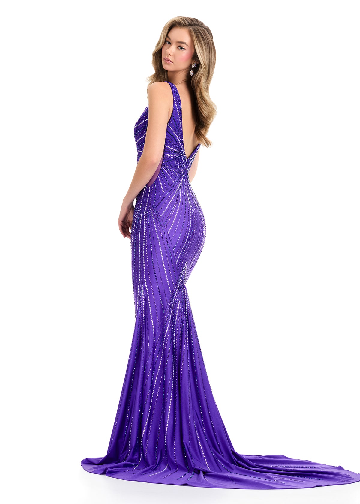 Ashley Lauren 11693 Plunging Neckline Evening Gown Stone Design