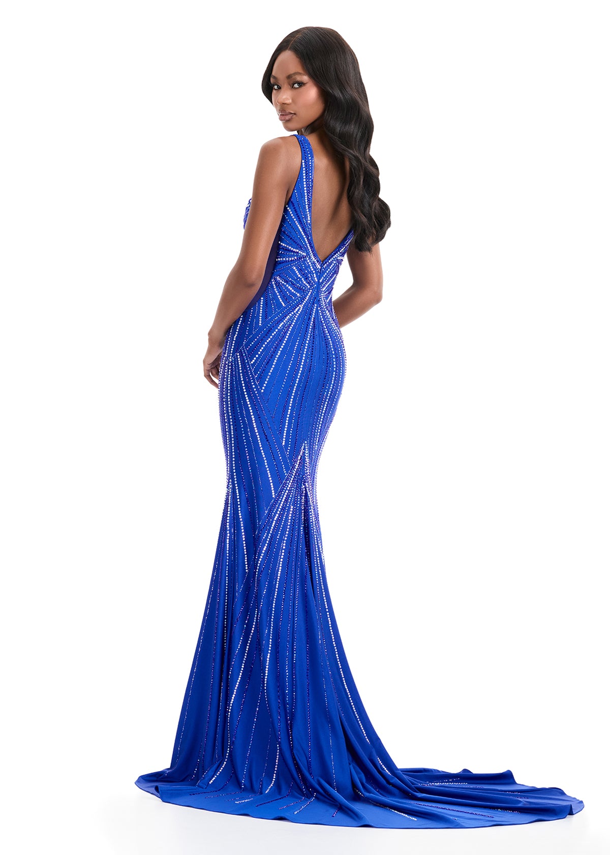 Ashley Lauren 11693 Plunging Neckline Evening Gown Stone Design