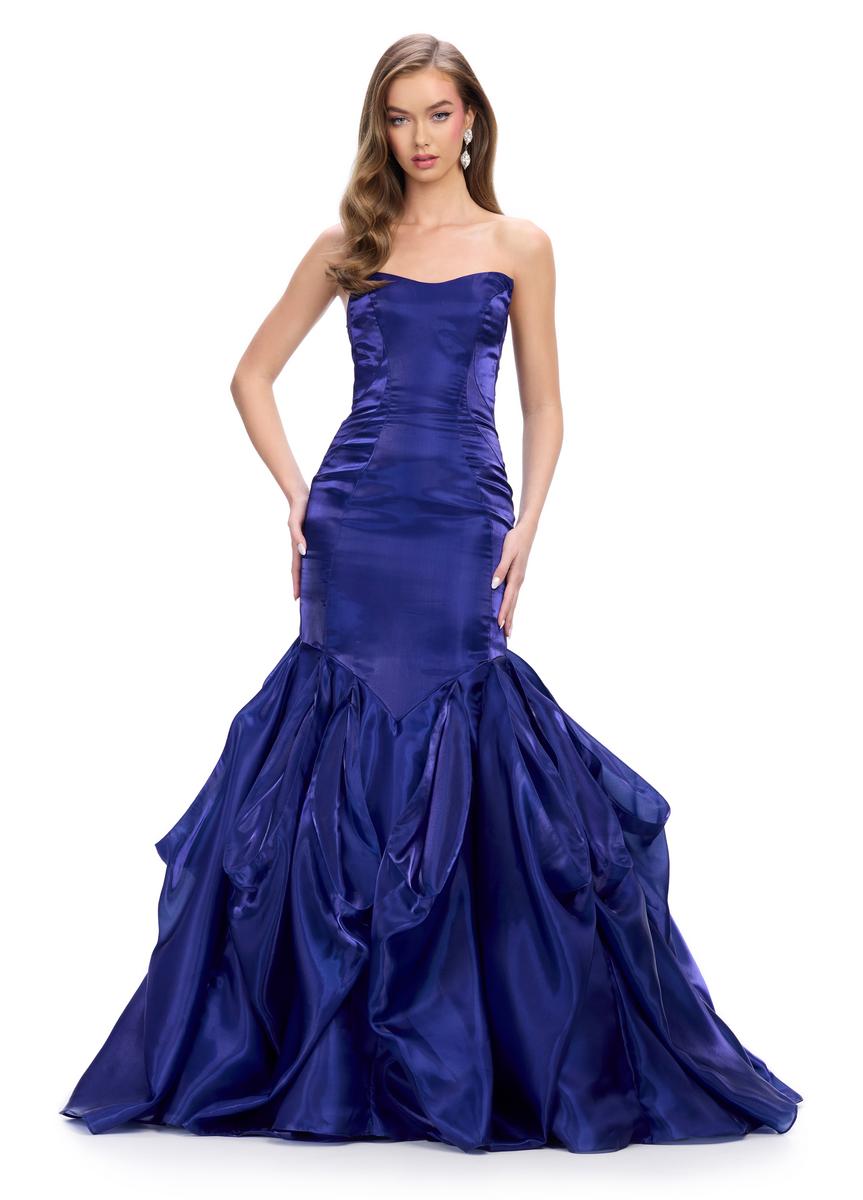 Ashley Lauren 11733 Shiny Organza Evening Gown Fit and Flare Ruffle Skirt Strapless Sweetheart Neckline