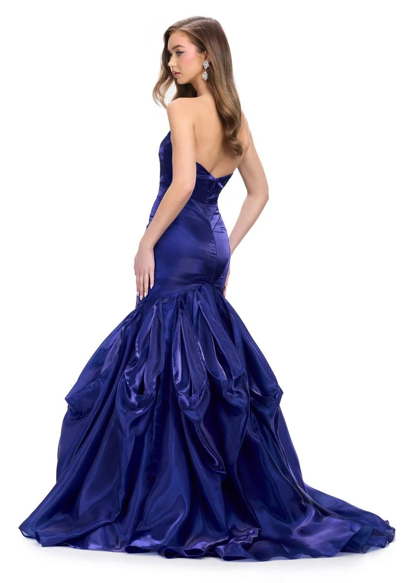 Ashley Lauren 11733 Shiny Organza Evening Gown Fit and Flare Ruffle Skirt Strapless Sweetheart Neckline