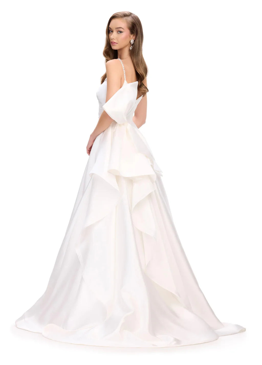 satin full skirt dress Bow One-shoulder Fluid Satin Maxi Bridesmaid Dress With Full Skirt In Ballet Pink