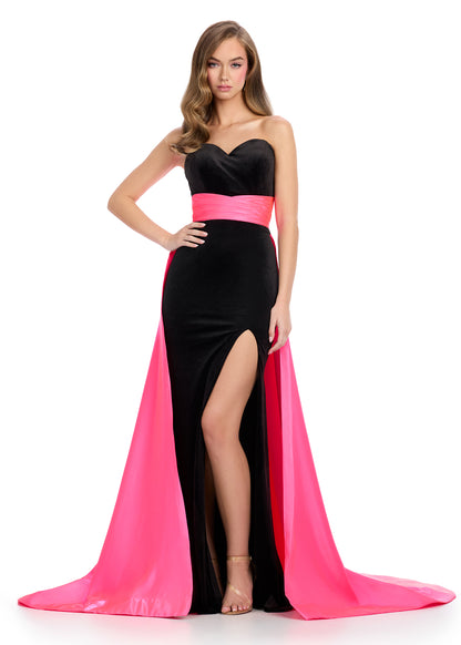 Ashley Lauren 11857 Size 8 Black Peacock Long Fitted Velvet Pageant Dress Satin Overskirt Formal Evening Gown Ashley Lauren 11857 Size 8 Black Peacock Long Fitted Velvet Pageant Dress Satin Overskirt Formal Evening Gown