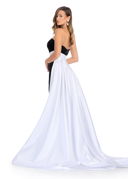 Ashley Lauren 11857 Size 2 Black White Long Fitted Velvet Pageant Dress Satin Overskirt Formal Evening Gown Ashley Lauren 11857 Size 2 Black White Long Fitted Velvet Pageant Dress Satin Overskirt Formal Evening Gown